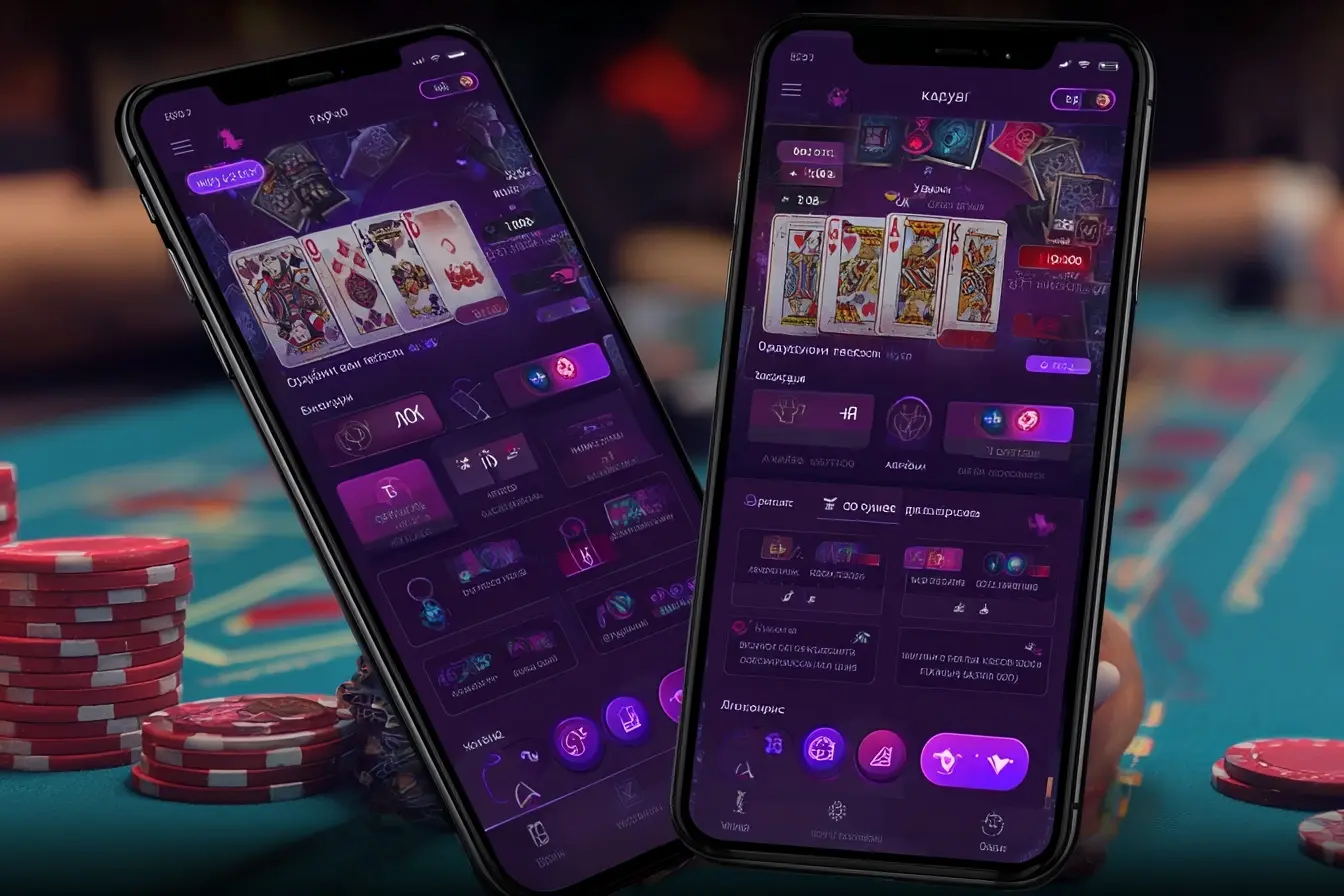 Dos celulares con las mesas y cartas del casino de Betfun