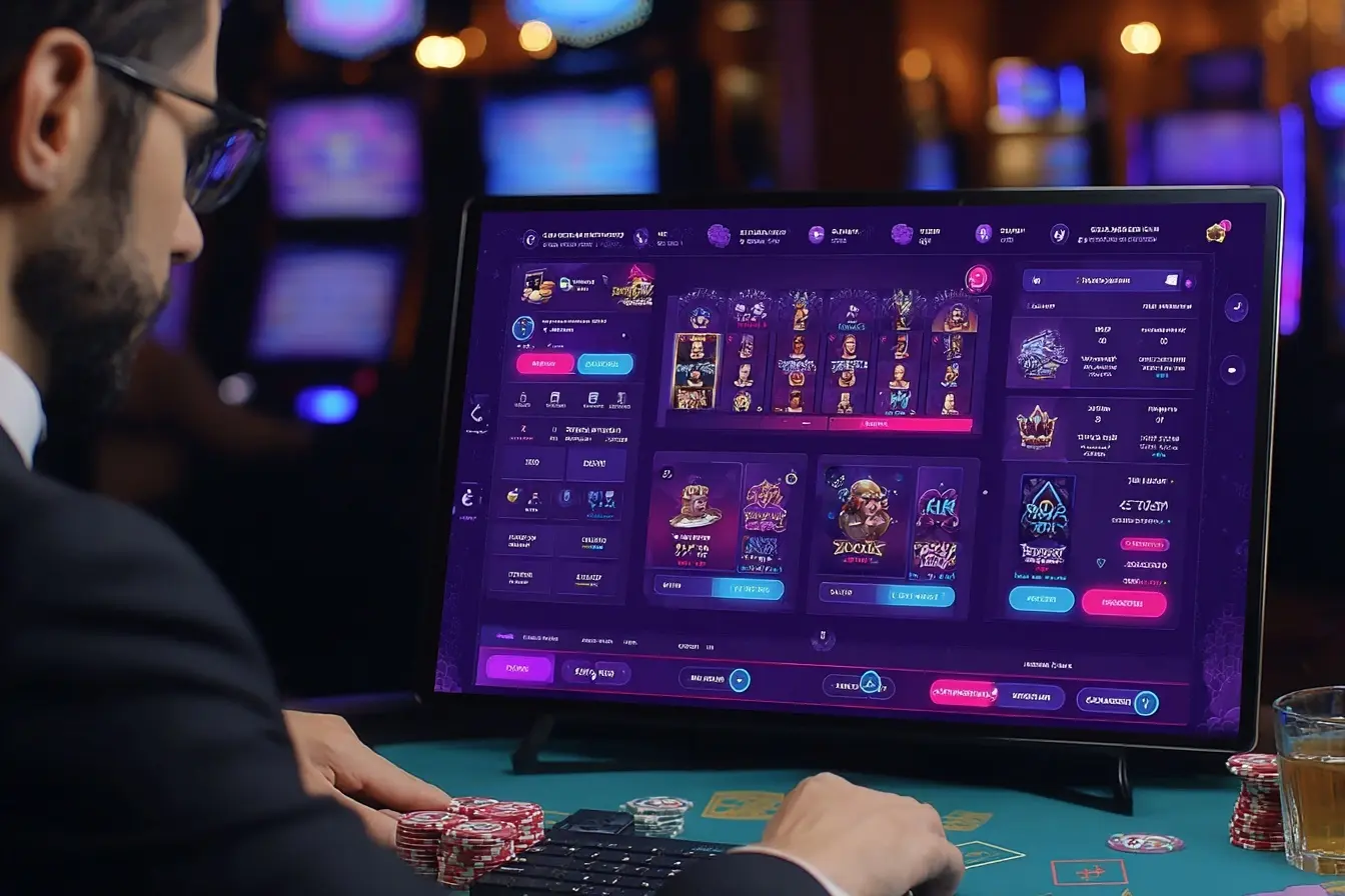 El catálogo de slots de Betfun en la pantalla grande del casino